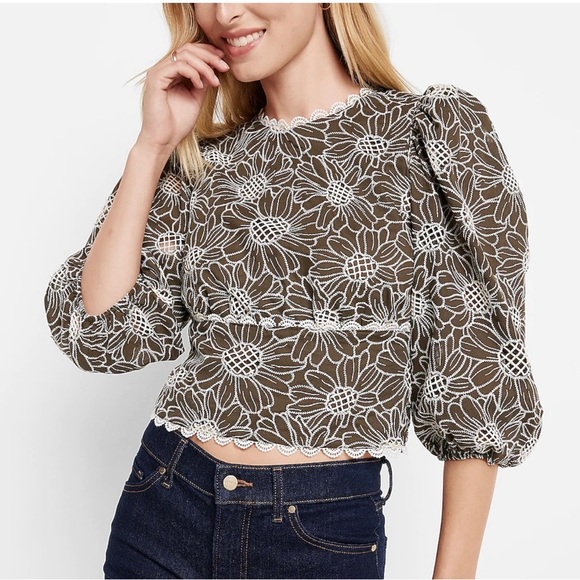 Express embroidered eyelet open back top - Picture 2 of 10